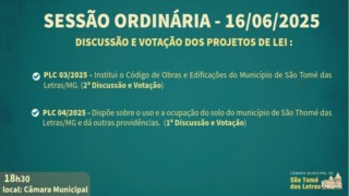Projetos importantes em votação na Sessão Ordinária da próxima segunda-feira (16/06) Projetos importantes em votação na Sessão Ordinária da próxima segunda-feira (16/06)